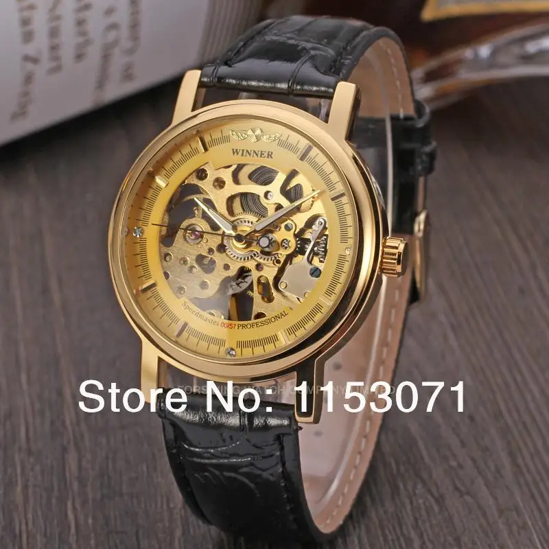 Мужские наручные часы Winner модные золотые с коробкой для часов бесплатная