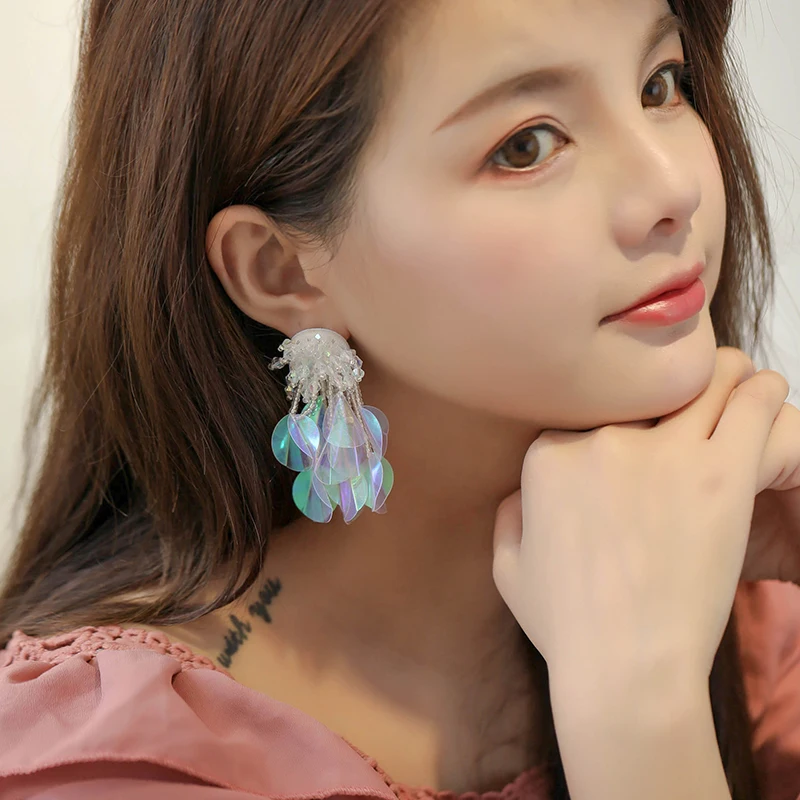 Новые симфония серьги женские личности модные Плиссированные Блестки градиент