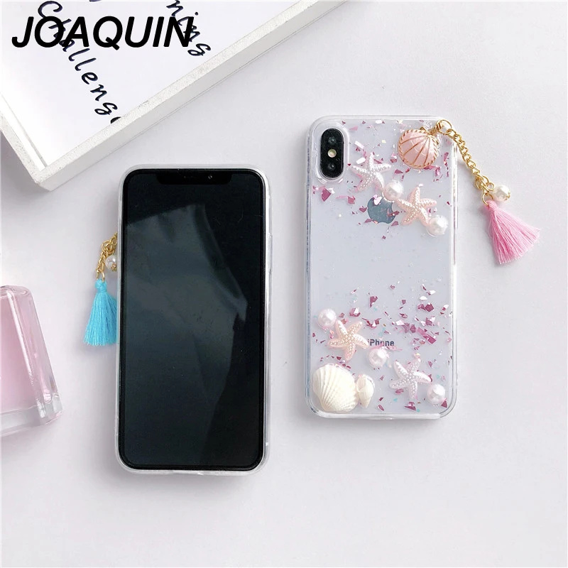 Beach Shell Starfish Phone Case for iPhone X Ocean Pearl Pendant Soft Candy color 3D Transparent 6 6s plus 7 8 |