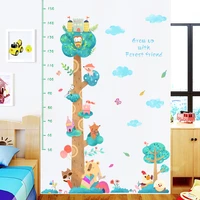 forest tree height measure wall stickers for kids rooms animal monkey child growth chart wall decal cartoon baby room decoration