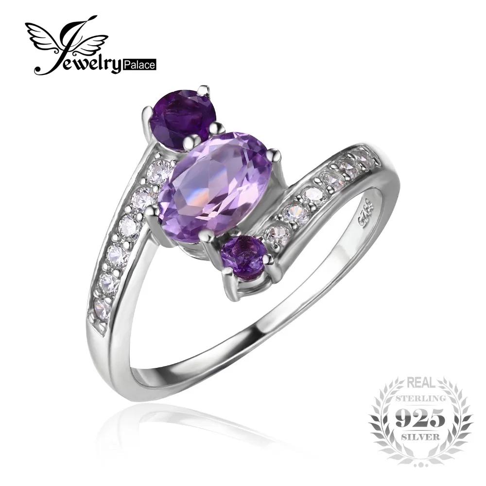 JewelryPalace 925 Sterling Silver 0.9ct Natural Amethyst 3 Stone Anniversary Ring Statement Fine Jewelry for Women | Украшения и