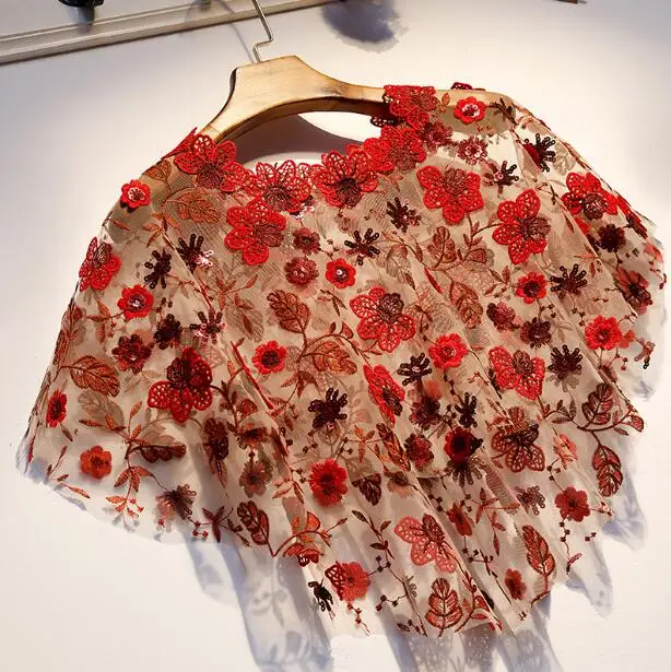 Women's Spring Summer wine red mesh Pashmina Female Sunscreen flower embroidery Mesh Lace Shawl R1604 |