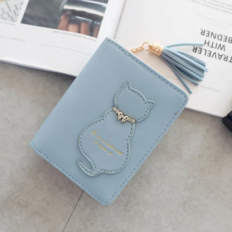 Light Blue Хит, женский короткий кошелек с кисточками и кошкой, кошелек на молнии для монет, маленький держатель для карт, кошелек BVN66 - Цвет: Light Blue