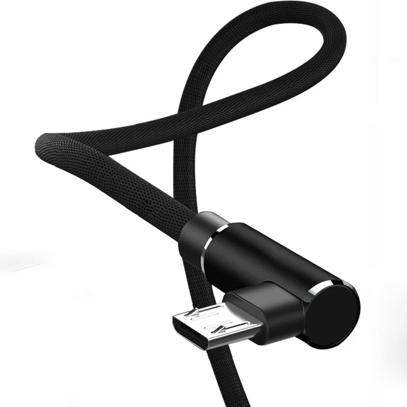 Черный 90 градусов 2.4A Micro Usb кабель Быстрая зарядка для samsung Galaxy huawei Xiaomi кабели для мобильных телефонов USB Micro 2,0 кабель Android - Цвет: Черный