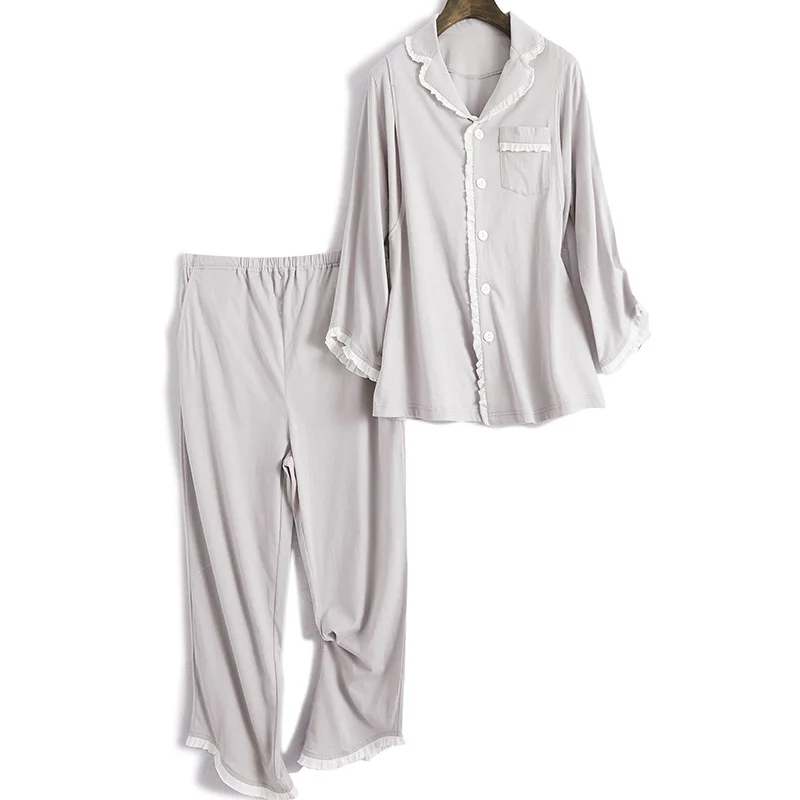 Light grey Хлопковая ткань для кормления одежда Пижама для кормления грудью для беременных женщин Pyjama Грудное вскармливание 2 шт./компл. беременности спальные костюмы, одежда, костюм - Цвет: Light grey