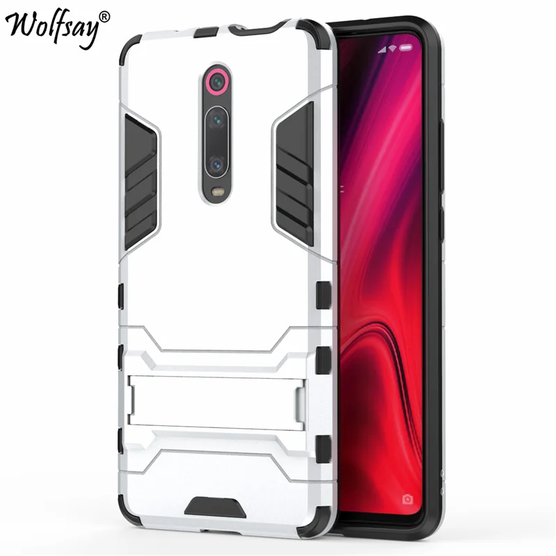 Silver Cover Xiaomi Mi 9T Case 6.39" Shockproof Hybrid Stand Silicone Armor Back Case For Xiaomi Mi 9T Cover Case on Xiaomi Mi9T Mi 9 T - Цвет: Silver