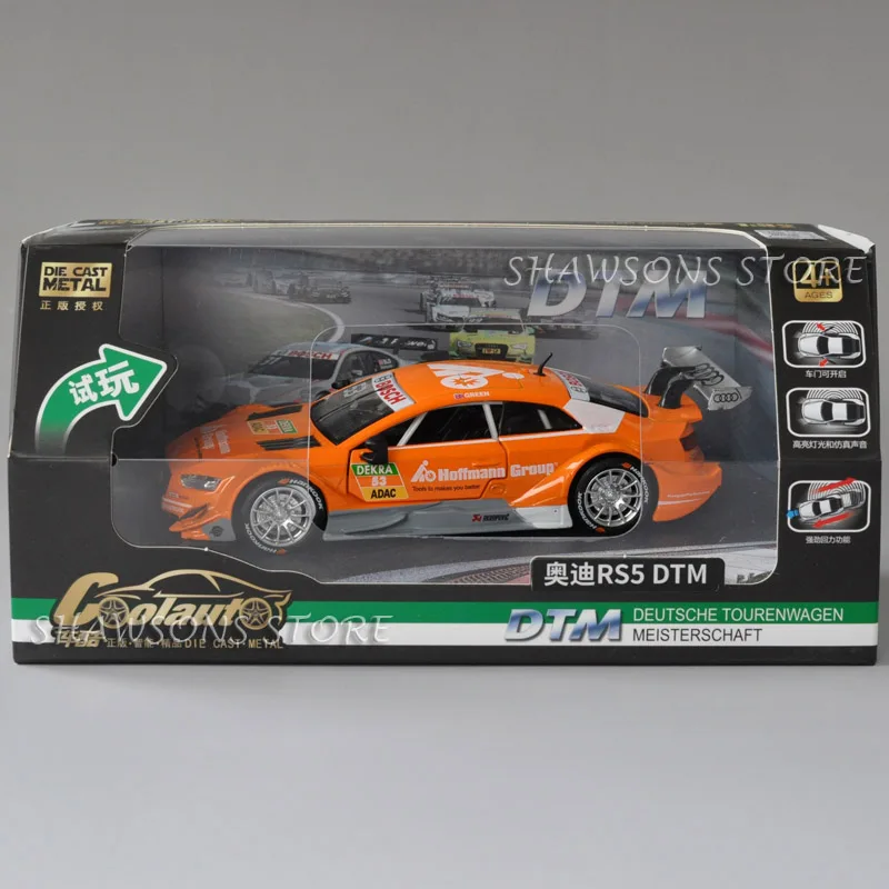 Orange in Box Литые под давлением металлические модельные игрушки Audi RS 5 DTM гоночный автомобиль вытяните назад Реплика w/звук и светильник - Цвет: Orange in Box