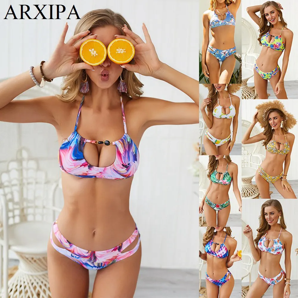ARXIPA 2019 сексуальный комплект бикини с вырезами низкая талия женский купальник