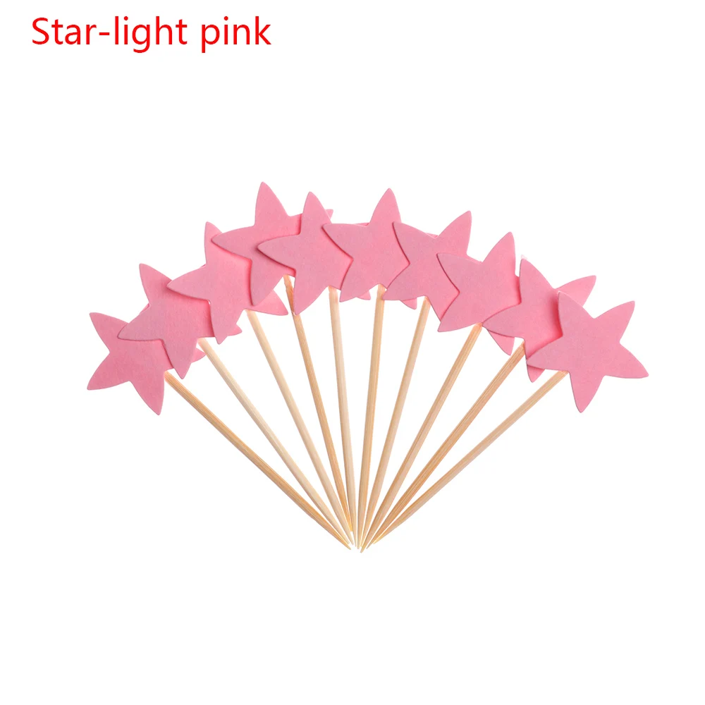 Star light pink 20 шт./лот милый блестящий в форме сердца, звезды, топперы для кексов на день рождения, свадьбу, украшение для торта, топпер для украшения еды - Цвет: Star light pink