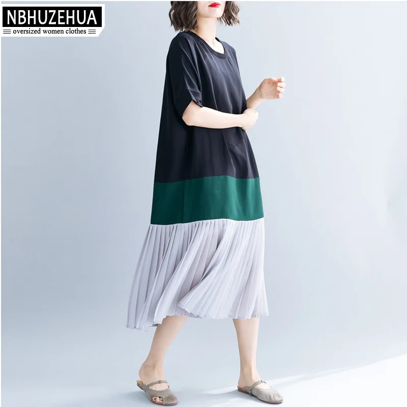 NBHUZEHUA платье большого размера Летнее Длинное Плиссированное шифоновое с
