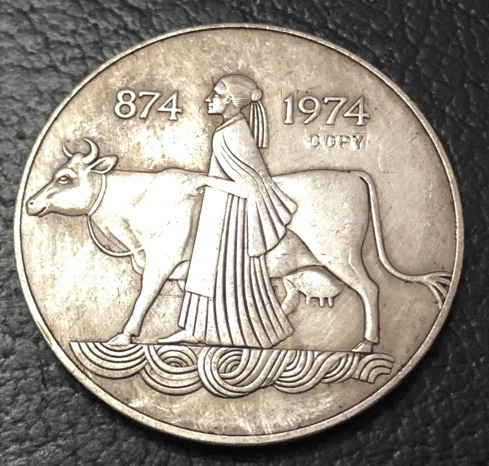 1974 Исландия 1000 Kronur 1-е посылка Посеребренная КОПИЯ монета | Дом и сад