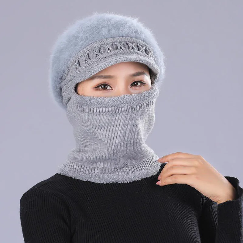 Шапка из кроличьего меха, модная зимняя теплая женская шапка, шейный массажер для ушей, защита лица, полный подарок для мамы, новогодняя шапка из кролика s