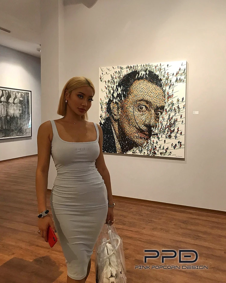 Очень красивое платье на бретельках с принтом PPD, простое классическое высокоэластичное Хлопковое платье