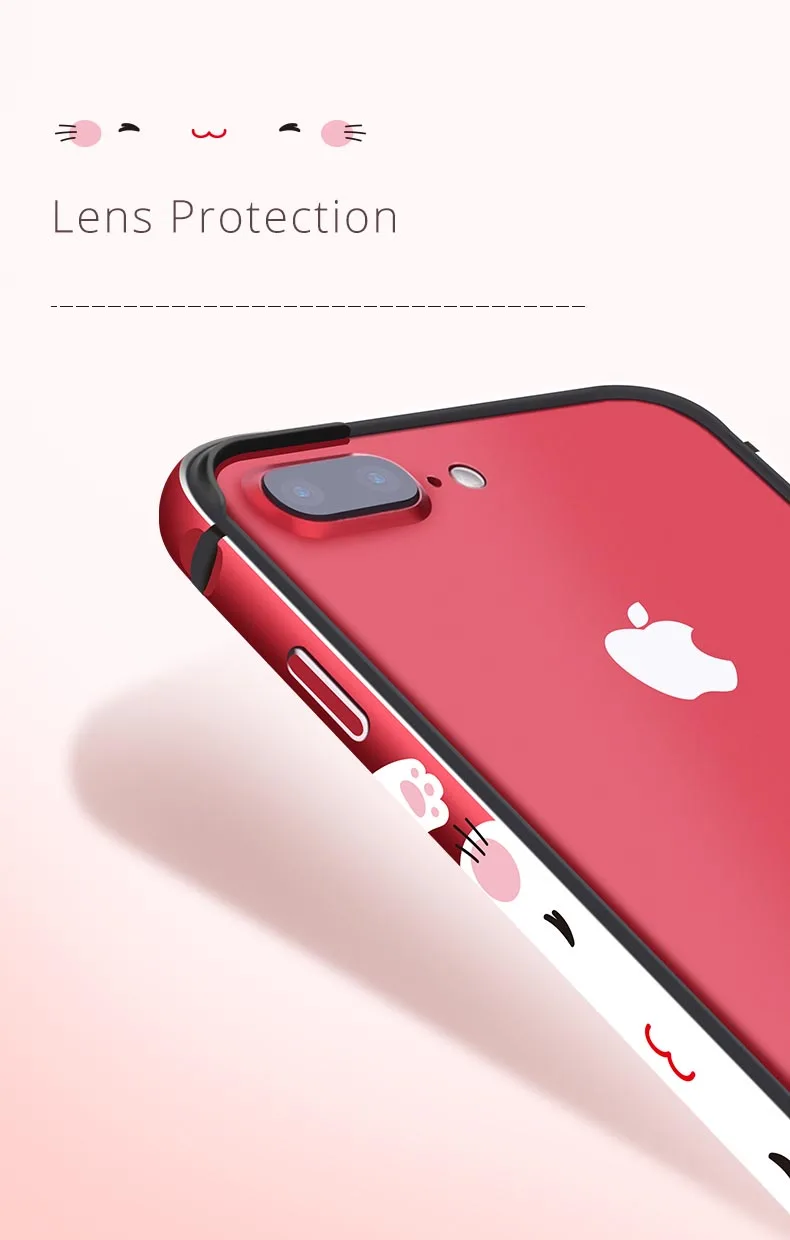 Алюминиевый бампер с милым котом для iPhone 6, 6s, 7, 6 Plus, 6s, 7 Plus, металлический сплав, рамка, мягкая боковая защита, тонкие Чехлы, задняя крышка