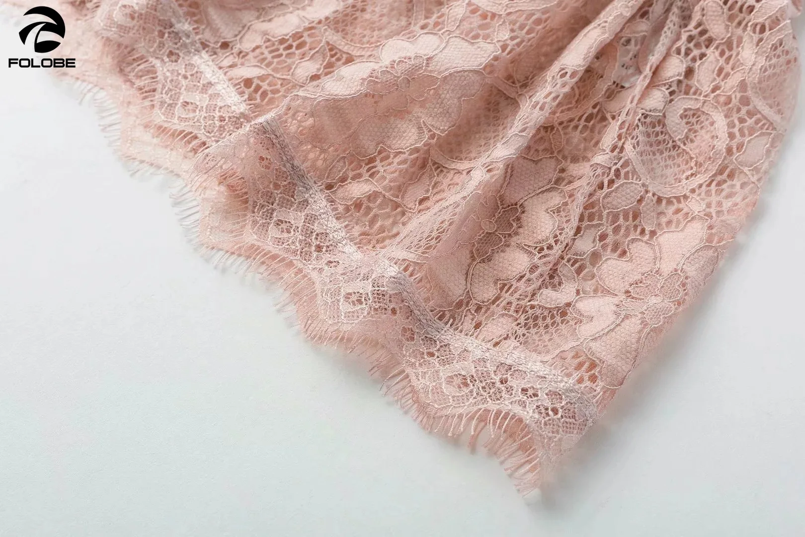 

FOLOBE O-neck flare sleeve lace blouse Women sexy perspective mesh summer top blusas Elegant ruffles peplum blouse shirts 2020