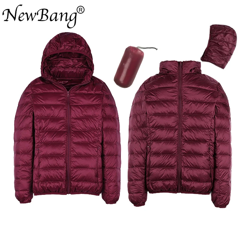NewBang 8XL 7XL размера плюс, Женская куртка на утином пуху, ультра легкий пуховик, женская шапка, съемная, теплая, ветрозащитная, с сумкой для хранения