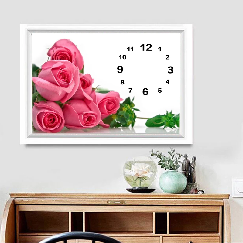 

Craft 5D Diamond Painting Mosaic Whole Picture Drill Diamond Needlework Embroidery Rose Wall Clock
