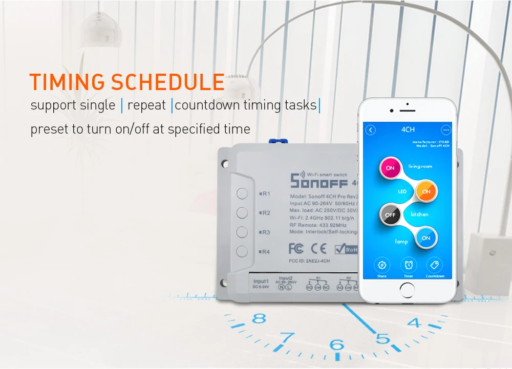 Itead Sonoff 4CH Pro R2 многоканальный беспроводной wi-fi-переключатель для умного дома модуль домашней автоматизации 433 МГц пульт дистанционного управления 220 В