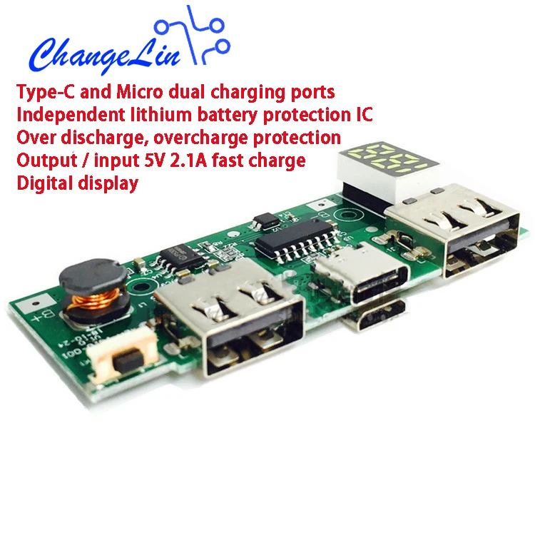 Type C 5V 2.1A Micro PCB мобильный Банк питания печатная плата модуля чехол USB Ультратонкий