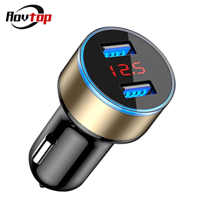 Rovtop Универсальный 3.1A автомобильное зарядное устройство с двумя USB ЖК-дисплеем 12-24