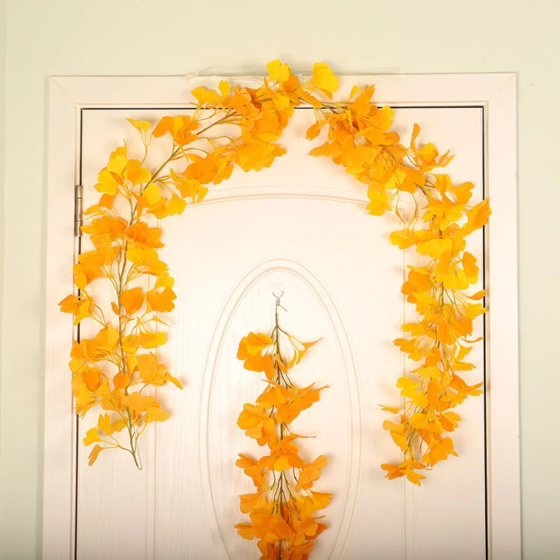 

Ginkgo Biloba Flower Yellow Artificial Flowers Ginkgo Biloba Plant Cane Home Decoration Door Hanging Window Hanging Vine