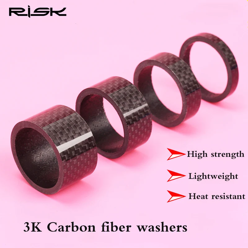 

RISK 5pcs/lot 3/5/10/15/20mm Bike Carbon Fiber Washer 1 1/8" Bicycle Headset Spacer Stem Kits 3K Carbon Fiber Washer Fix Refit