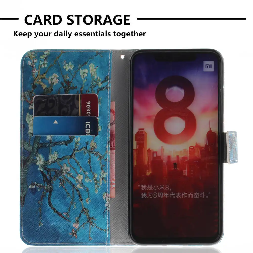 Откидные чехлы книжки на Xiaomi Mi 8 64 ГБ 128 256 PU Кожаные для 2018 Dual SIM случаи ТПУ