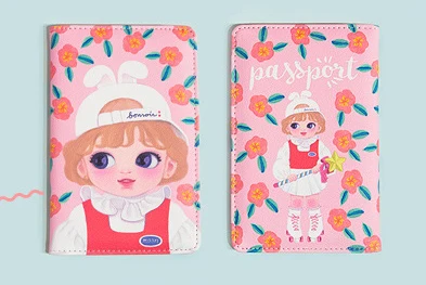 С персонажами из мультфильмов для девочек Кожаная Обложка для паспорта Для женщин Путешествия Kawaii розовый билеты паспорт Чехол держатель модная одежда для девочек Чехол-портмоне с отделением для карт держатель мешка - Цвет: white hat