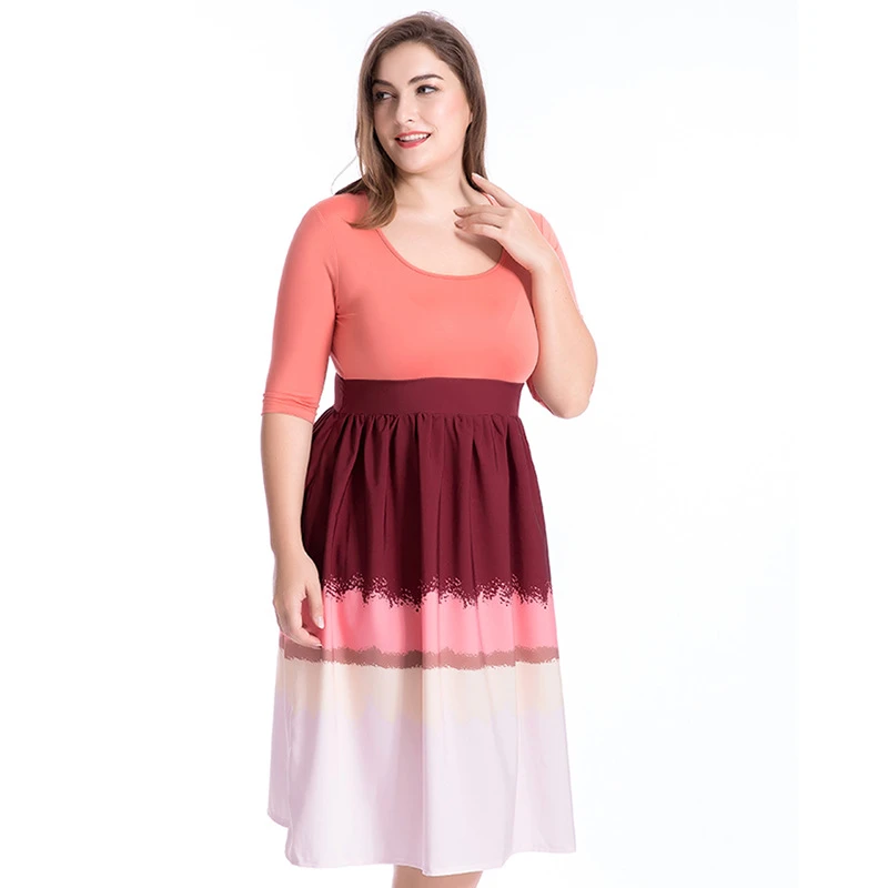 HUTOBI L-6XL Лето Повседневное лоскутное платье с принтом плюс Размеры градиент Vestidos