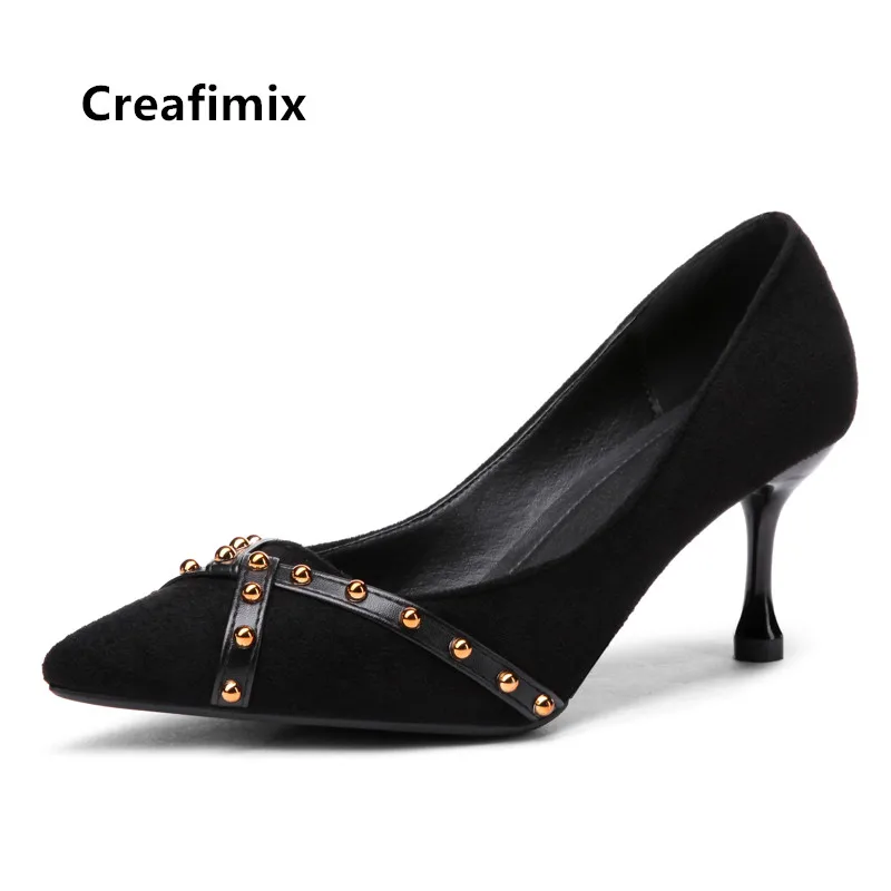 Cresfimix pompes femmes/женские модные черные удобные замшевые туфли на высоком каблуке с
