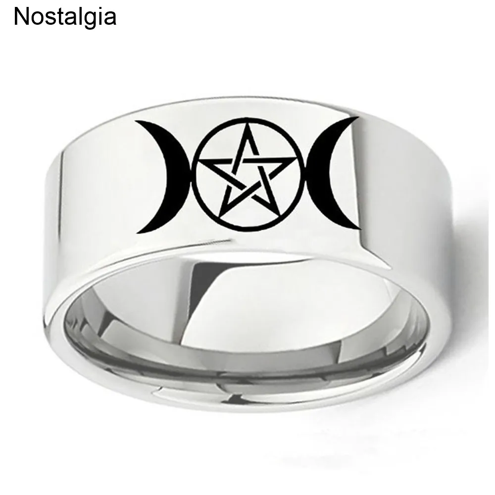 Ностальгия Тройная Луна богиня из нержавеющей стали Wicca полумесяц кольцо