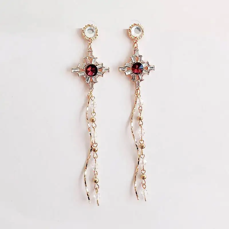 MENGJIQIAO 2018 Korean New Trendy Dangle Earrings Crystal Flower Long Tassel Beads Pendientes Mujer Moda Bijoux Elegant Brincos | Украшения