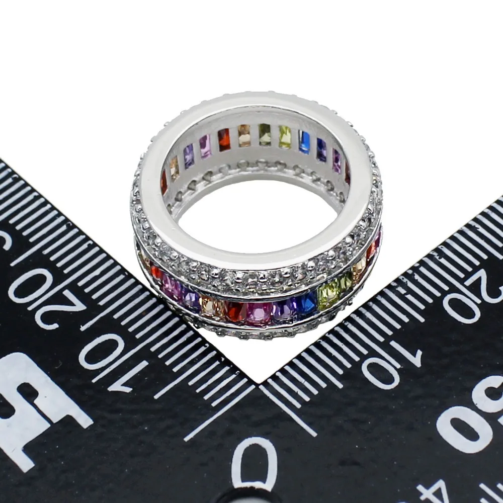 

Hermosa Jewelry Rainbow Garnet Mulit Gem Stones Silver Color Ring 6# 7# 8# 9# 10# 11# 12#