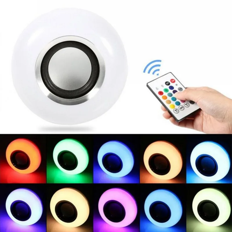 Умная RGB RGBW беспроводная лампочка E27 со встроенным динамиком и Bluetooth для воспроизведения музыки, светильник со светодиодной лампочкой с возможностью регулировки яркости и пультом дистанционного управления из 24 клавиш.
