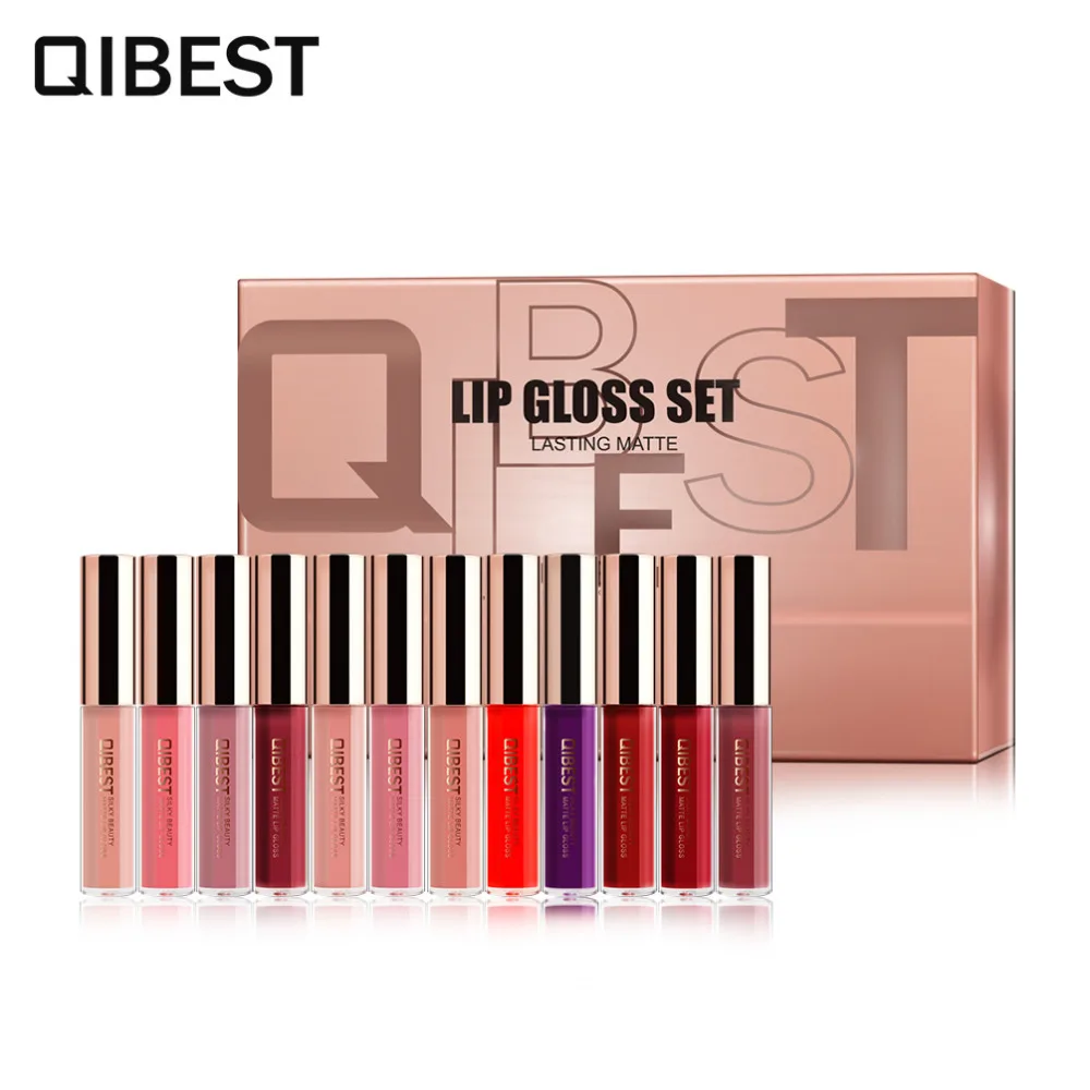 Бренд QIBEST 12 шт./компл. цветной Блеск для губ матовый телесный глазурь