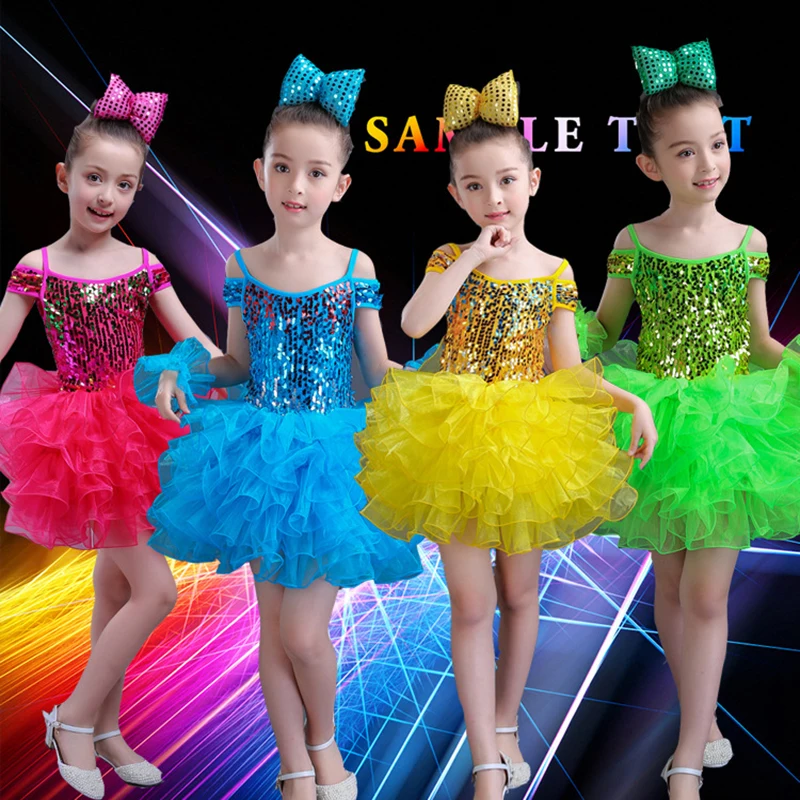 New girl and boy's camisole bling sequins performance stage Show dance Clothes Children's bubble Yarn dress for children JQ-332 |