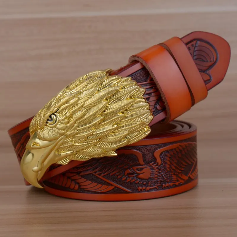 Style1 Brown Дизайнерские Роскошные модные винтажные мужские брендовые ремни из натуральной кожи с орлом, мужские ремни в стиле панк из коровьей кожи для джинсов, Cintos Ceinture - Цвет: Style1 Brown