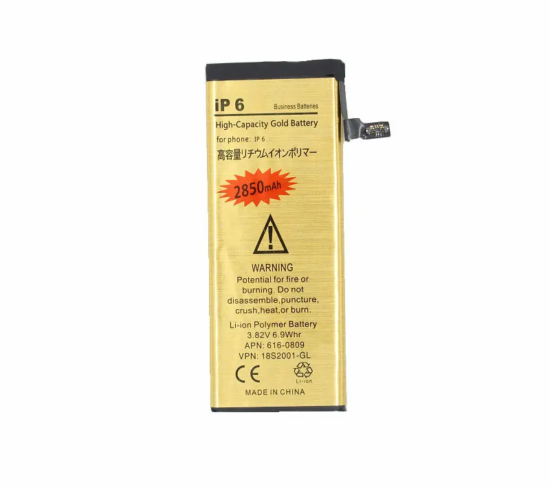 Сменная батарея для iPhone 6 6G i6 20 шт./лот 3 82 в 2850 мАч 0 циклов золотая внутренняя