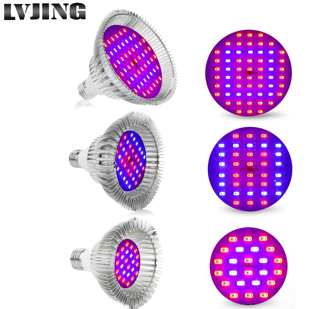 Светодиодная фитолампа для выращивания растений 24/36/58 Вт 85-265 в перем. Тока E27 -