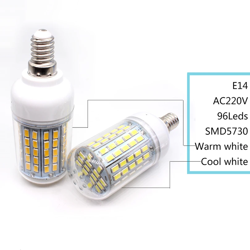 10 шт./лот E27 светодиодные лампы E14 SMD5730 220 В кукурузы 24 36 48 56 69 72leds люстра Свет Свечи