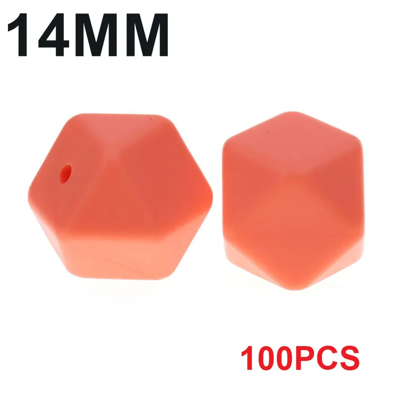 61 Salmon Orange Fkisbox, Bpa бесплатно, 14 мм, 100 шт., силиконовые шестигранные бусины, детские жевательные прорезыватели, прорезыватели, ожерелье, соска, цепочка, сделай сам, подарок для малышей - Цвет: 61 Salmon Orange