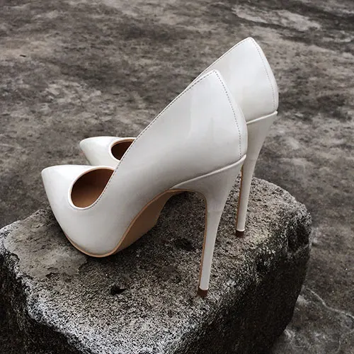 12cm Heels Veowalk/женские пикантные туфли-лодочки на очень высоком тонком каблуке белые вечерние туфли из лакированной кожи на шпильке с острым носком - Цвет: 12cm Heels