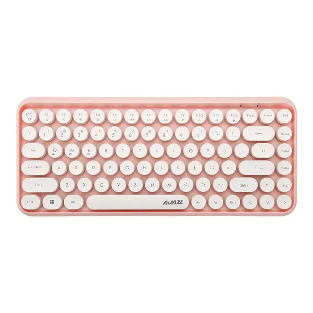 Pink Ajazz 308i Беспроводная Bluetooth клавиатура 84 классические круглые клавиши Беспроводная игровая клавиатура для Windows Mac Android iOS мультимедийный ключ - Цвет: Pink