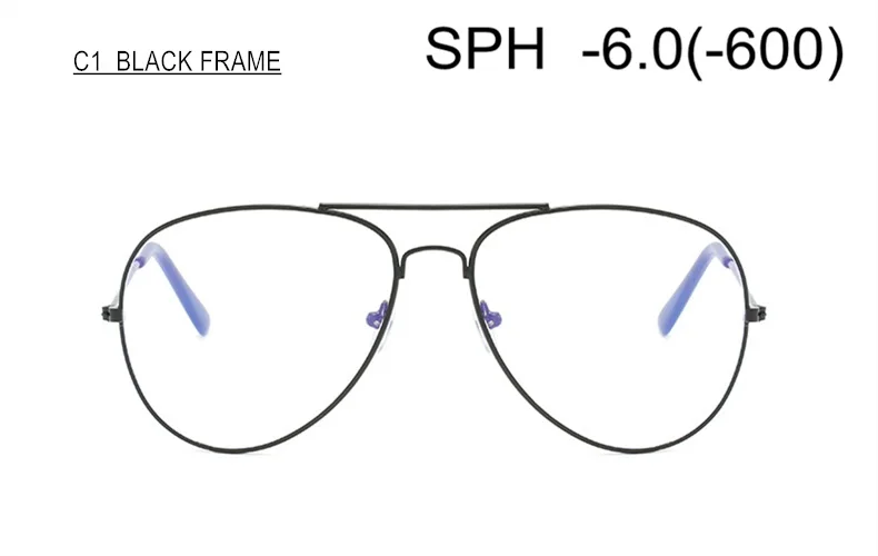 SUMONDY Рецептурные очки для близорукости SPH от 0 до-6,0 для женщин и мужчин модные оправа металлический оптические очки с диоптром по рецепту конечный продукт UF51 - Цвет оправы: C1 BLACK (-6.0)