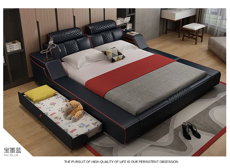 Кровать из натуральной кожи мягкие кровати спальни с подсветкой | Мебель