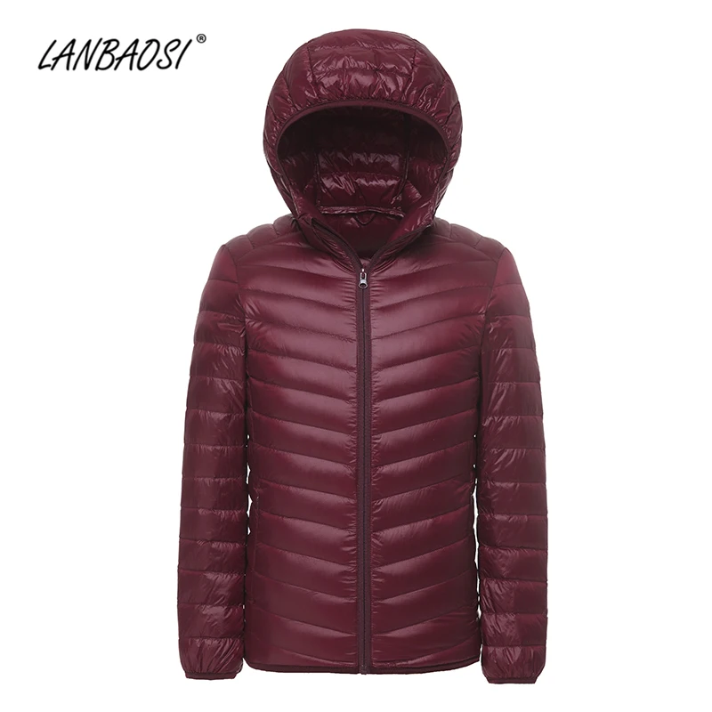 Куртка LANBAOSI мужская с капюшоном ультралегкий тонкий пуховик белым утиным пухом