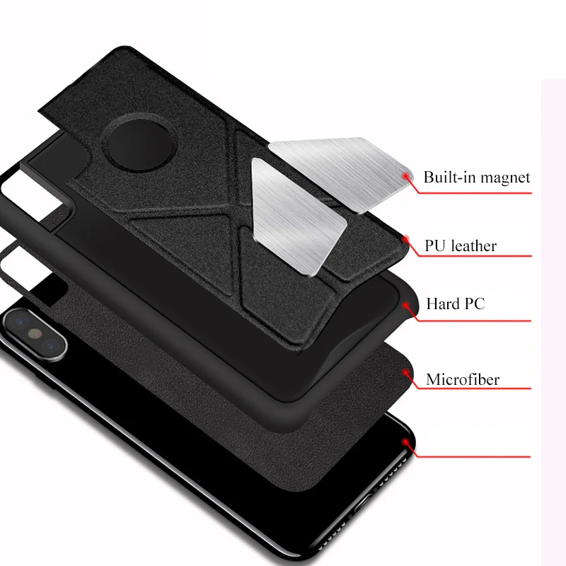 new For apple IPhone 8 7 6 Plus Leather Magnetic Suction Transformers protector Cover for X Case smart phone Holder Stand |