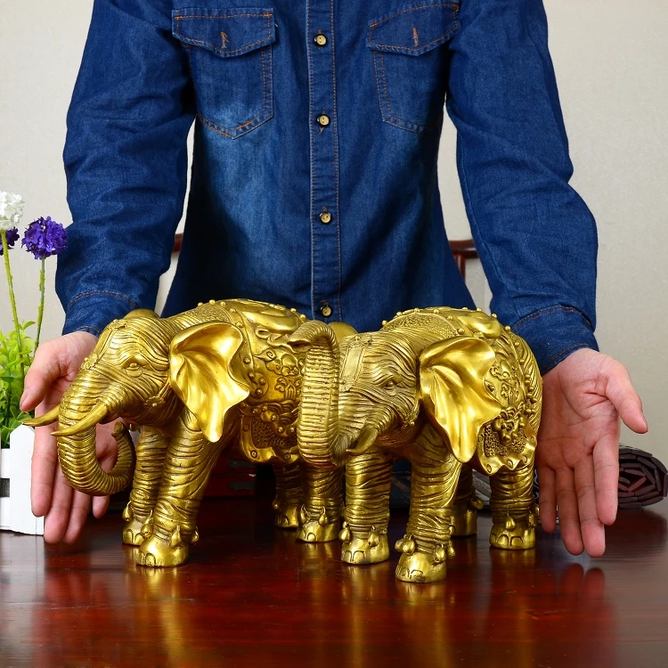 

Bring in wealth and treasure # office home shop Money Drawing efficacious Talisman Fortune TWO Elephants FENG SHUI Brass statue