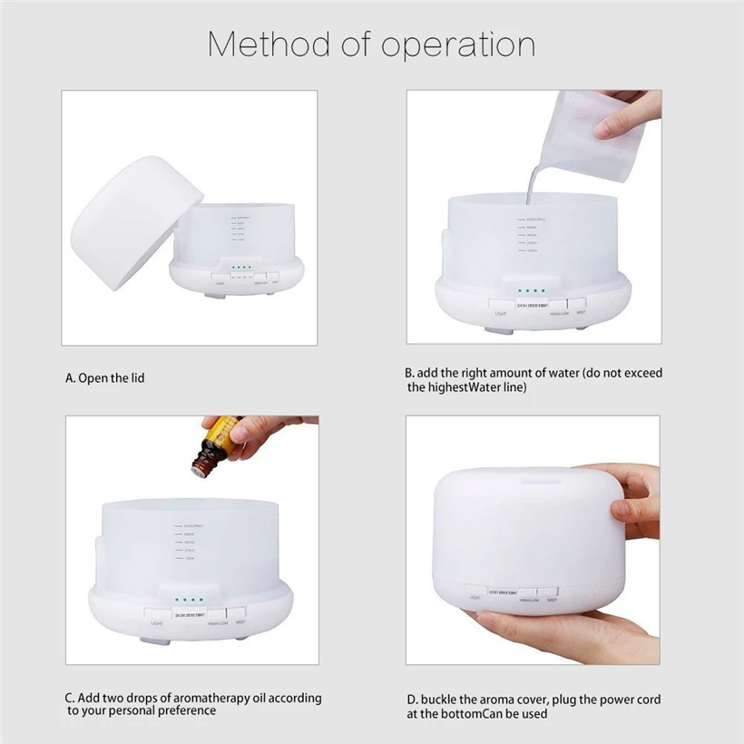 500ML Remote Controller Aroma Diffuser 7 Color LED Lamp Aromatherapy Machine Essential Oil Diffusion System Mist Maker | Дом и сад