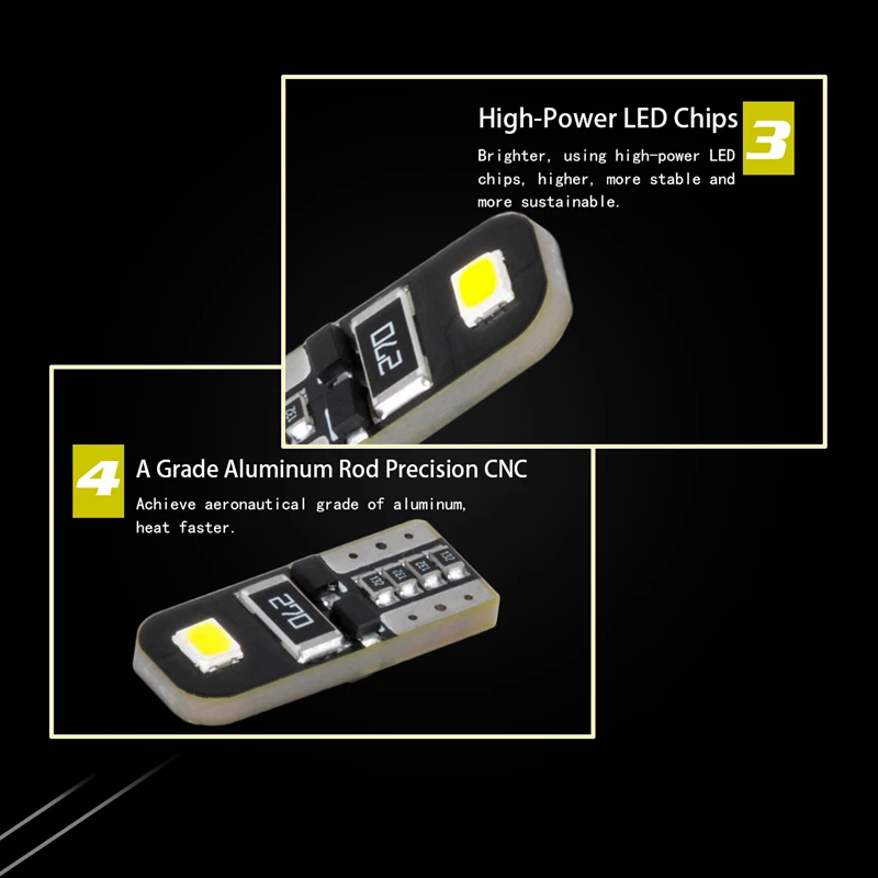 50 шт. T10 Светодиодные лампы CANBUS без ошибок LED W5W 194 168 2825 внутренний свет Купол Карта